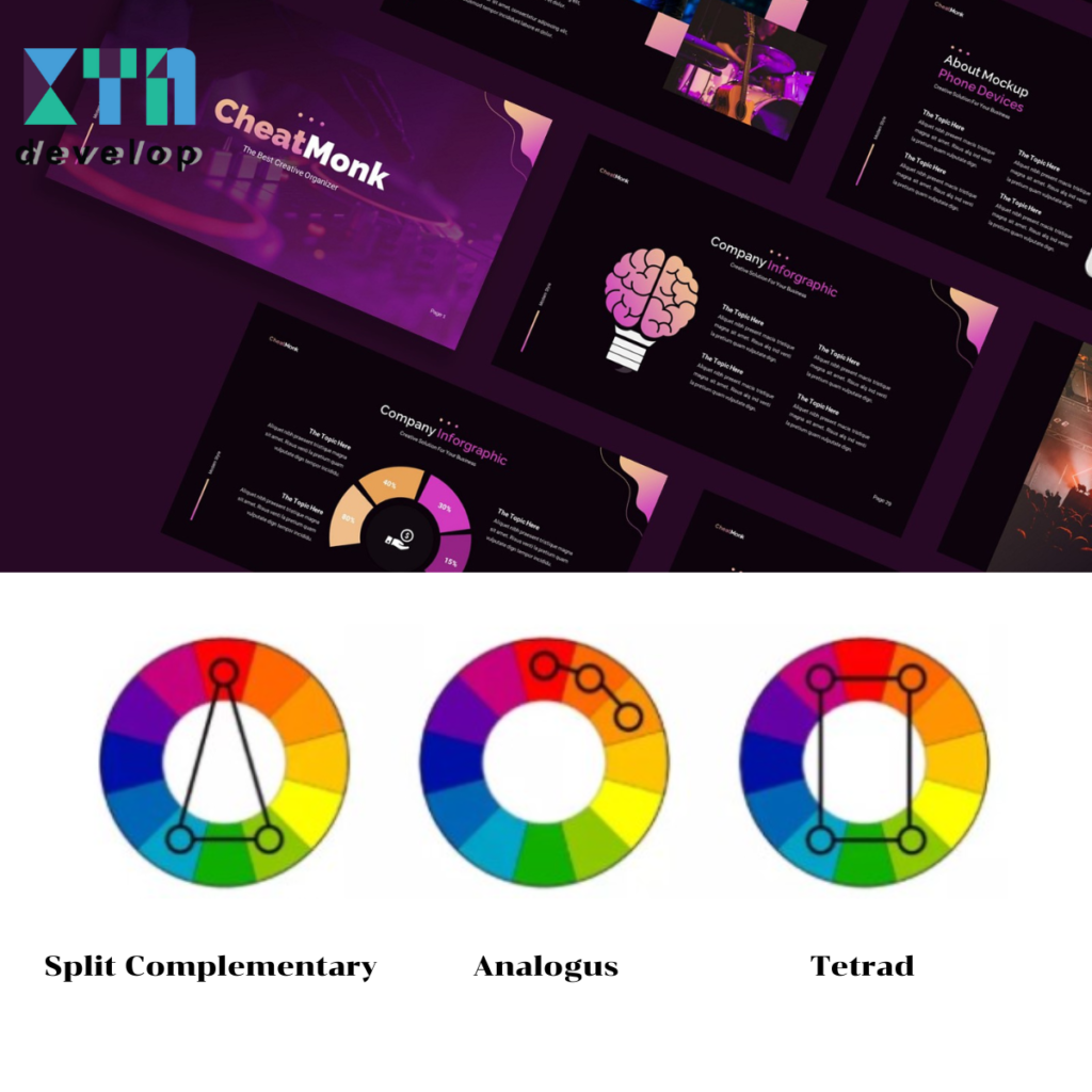 เลือกสีออกแบบเว็บไซต์ แบบSplit Complementary แบบ Analogus และแบบ Tetrad